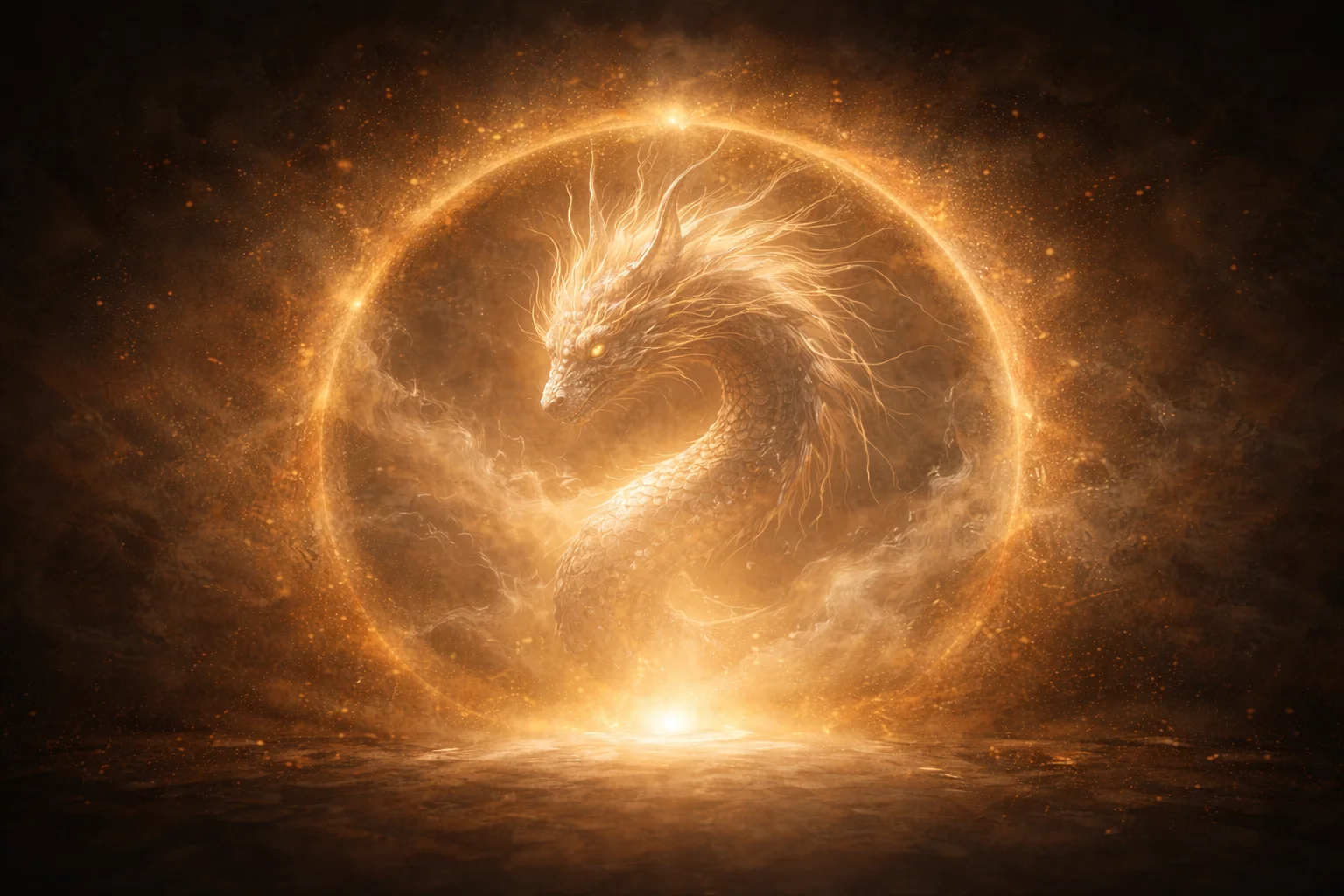 Dragon dans un cercle de feu doré